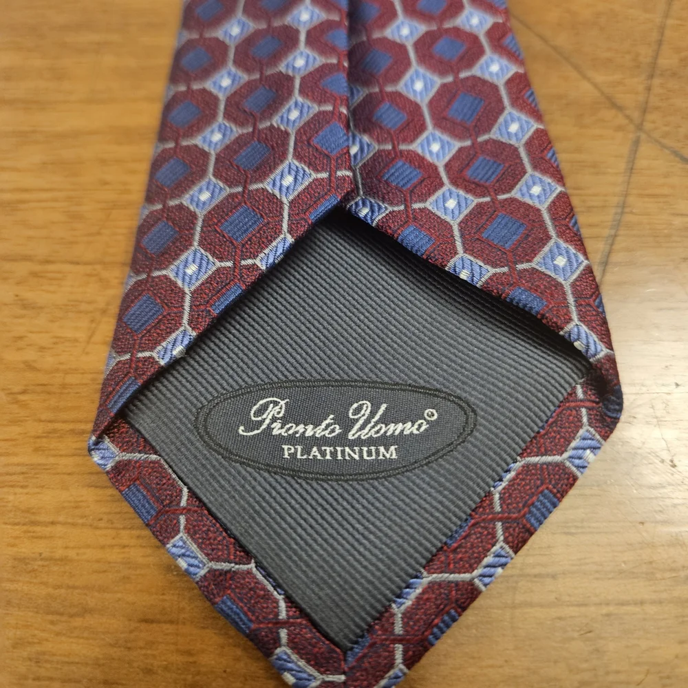 Pronto Uomo Platinum Made In Italy 100% Silk Tie Men's Red Blue Handmade Necktie